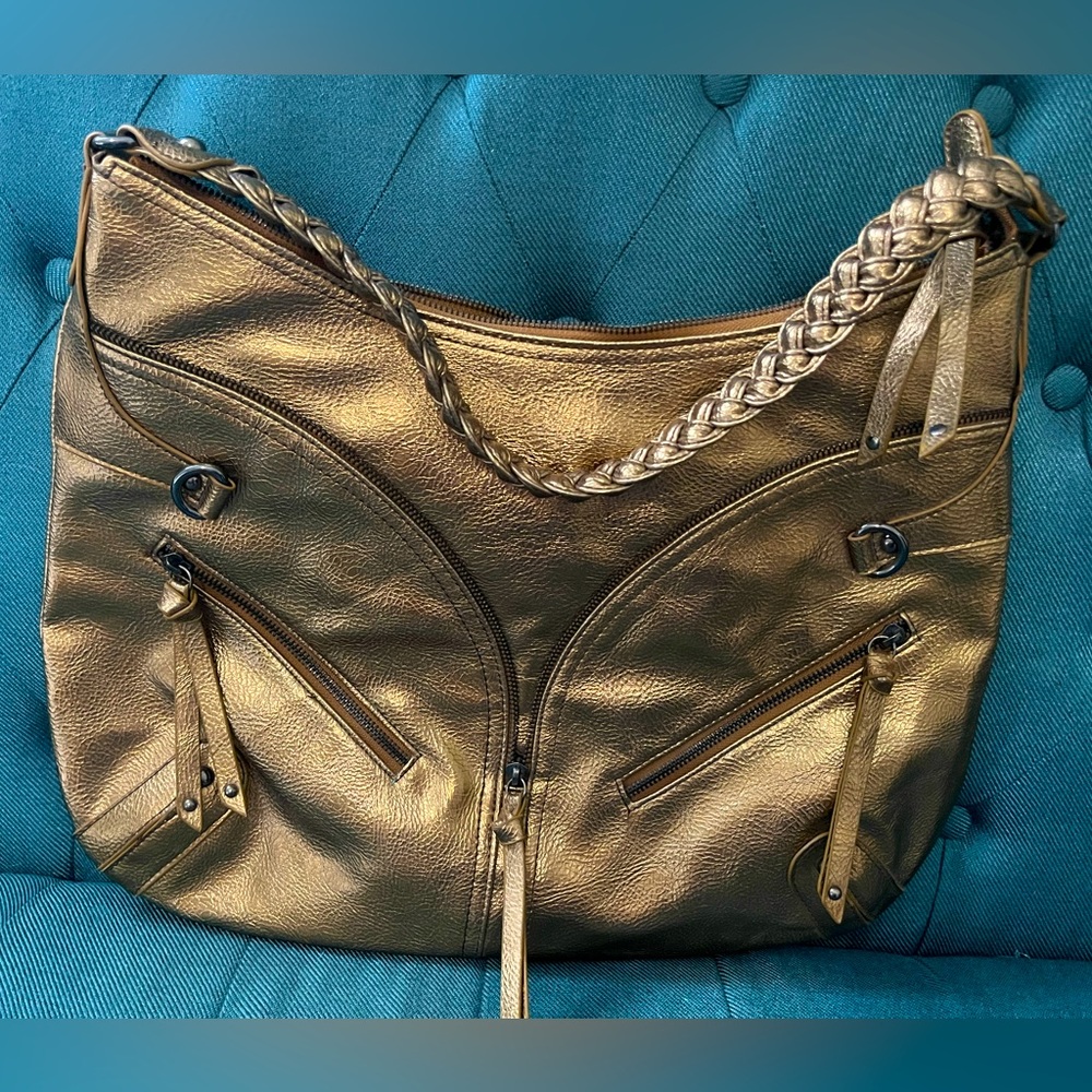 Kate Landry Gold/ Brass Metallic oversized Shoulder Bag